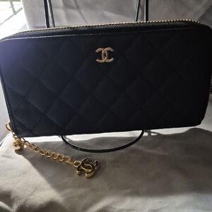 NWOT CHANEL Black Quilted Wallet with Gold Accents